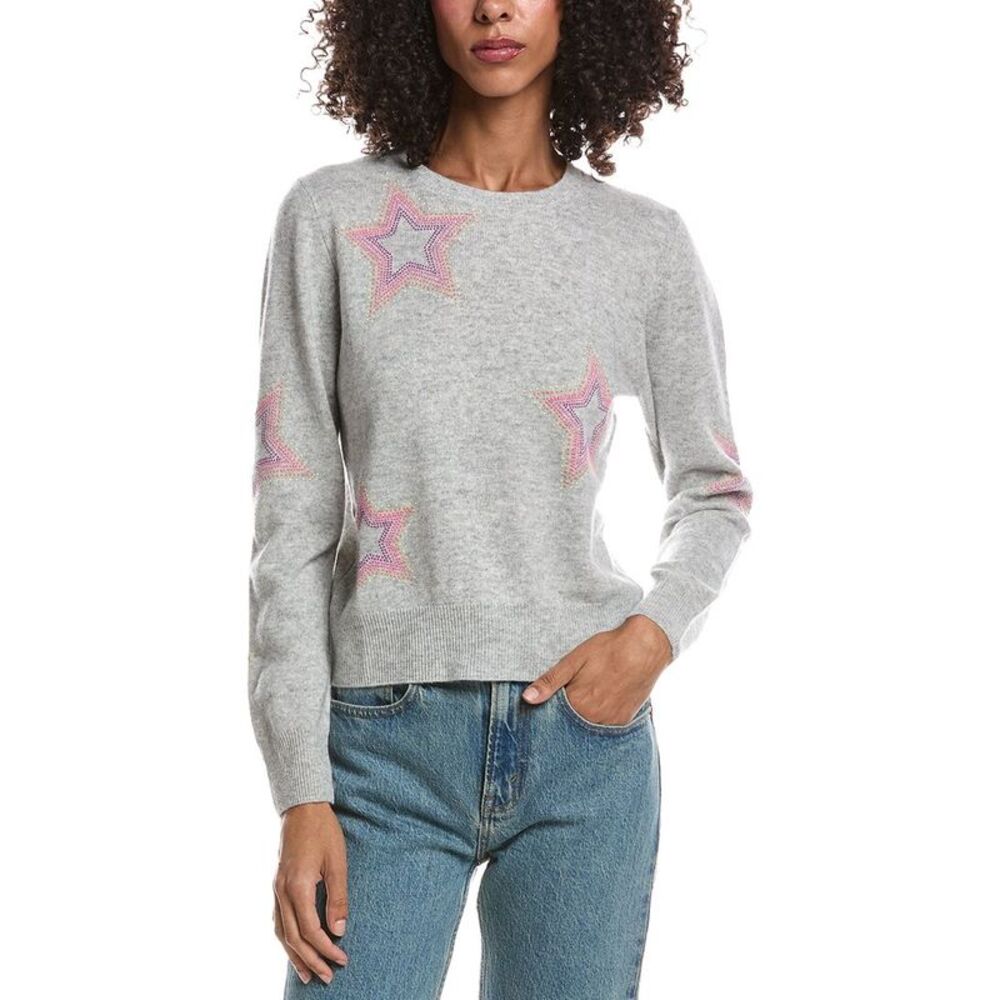 Brodie Cashmere Womens  Star Dust 100% Cashmere Sweater, Grey